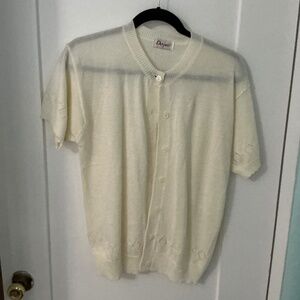 Vintage Dorjac Ivory Knit Short-Sleeve Cardigan